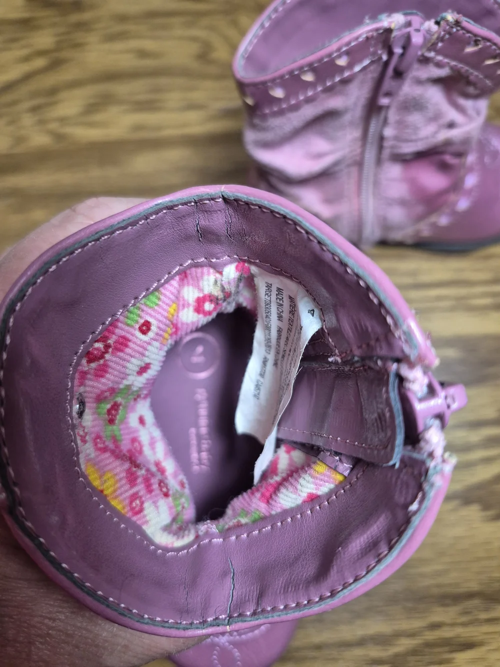 Girls' Pink Heart Trim Cowboy Boots SIZE 4